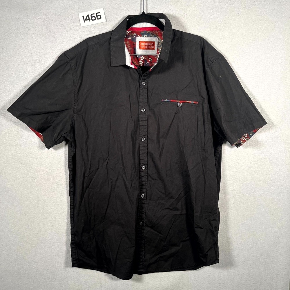 Consequence Shirt Men XL Black Floral Trim Cotton Stretch Short Sleeve Button Up